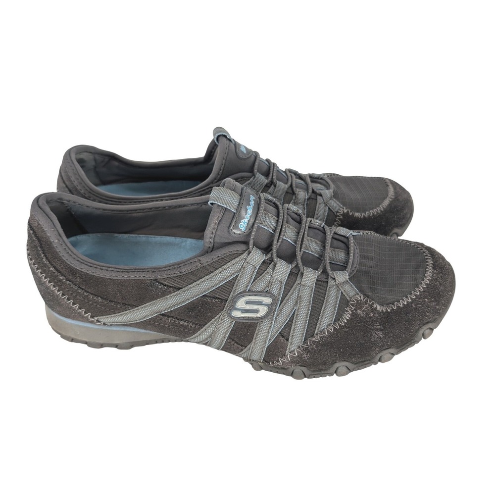 Y2K Skechers Bikers Dreamer Shoes Womens 8.5 Gray Suede Bungee Slip On Retro VTG